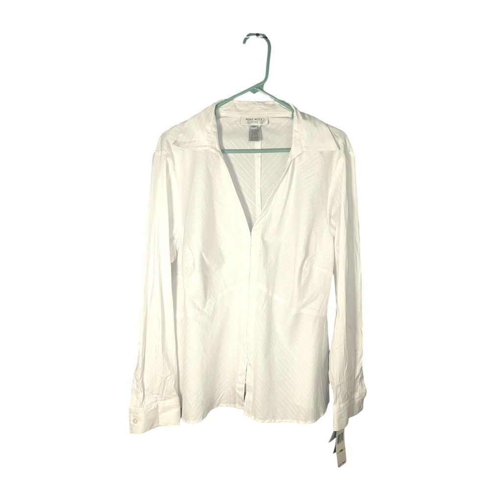 Nine West NWT Women's White Long Sleeve Hook & Eye Dress Shirt Blouse 18W